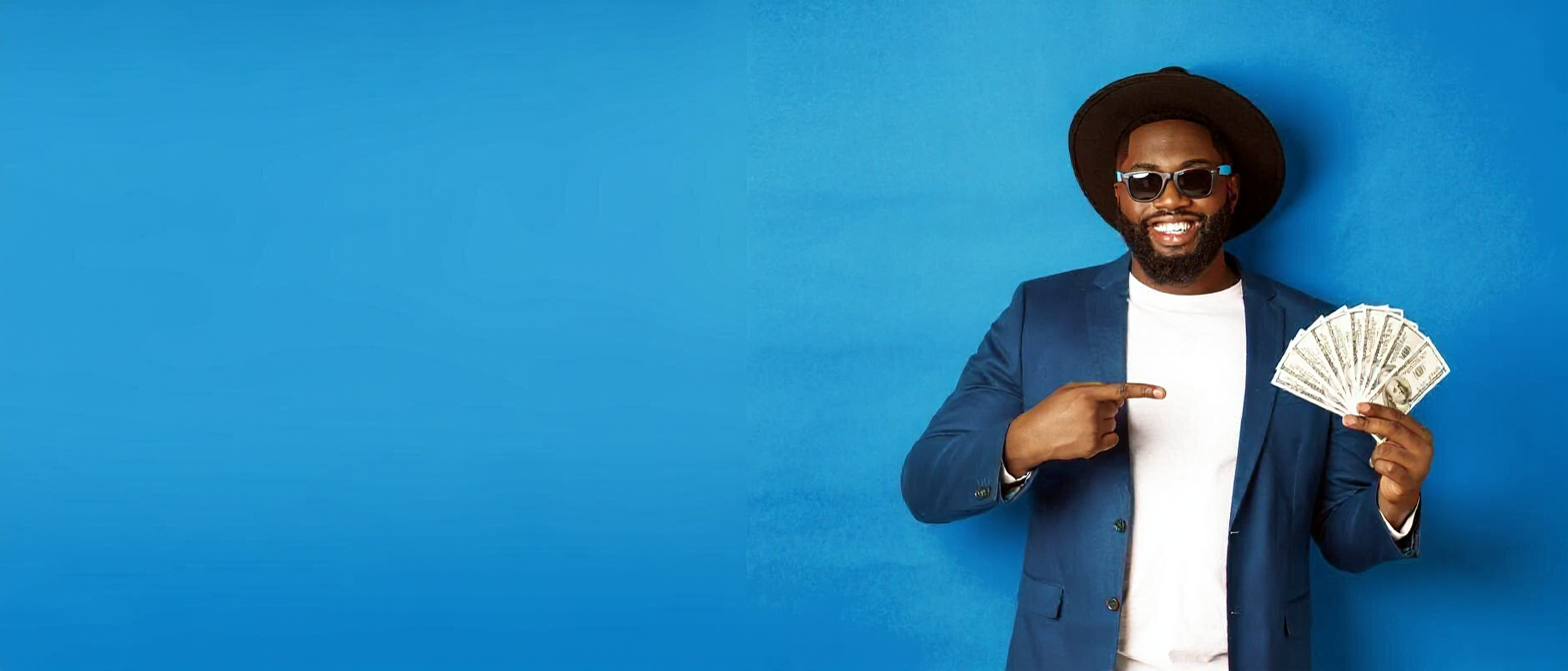 Fast Cash Loans - Happy man with money